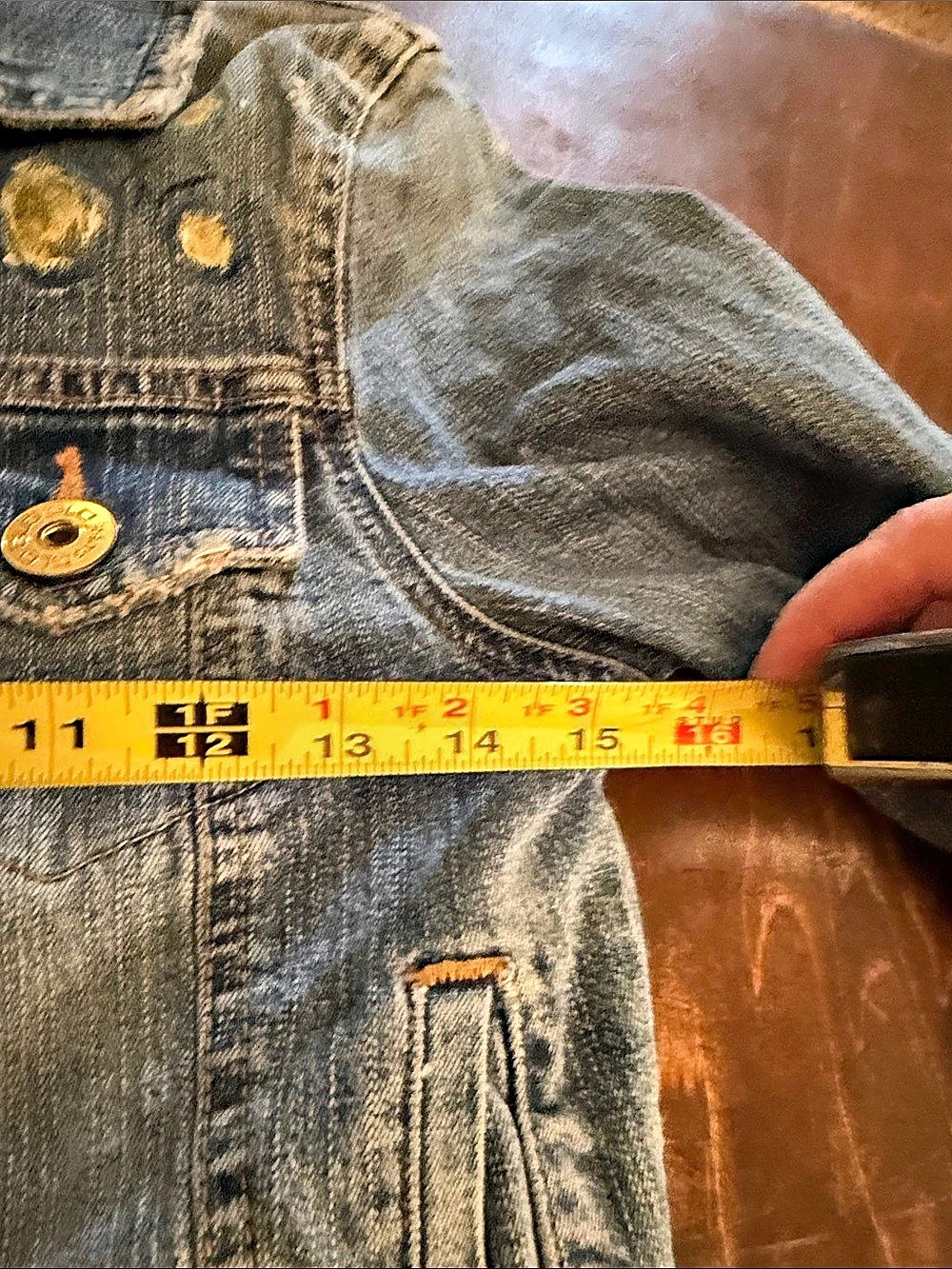 Hand painted Vincent van high starry night Jean jacket medium crop vintage 95 - Picture 2 of 8